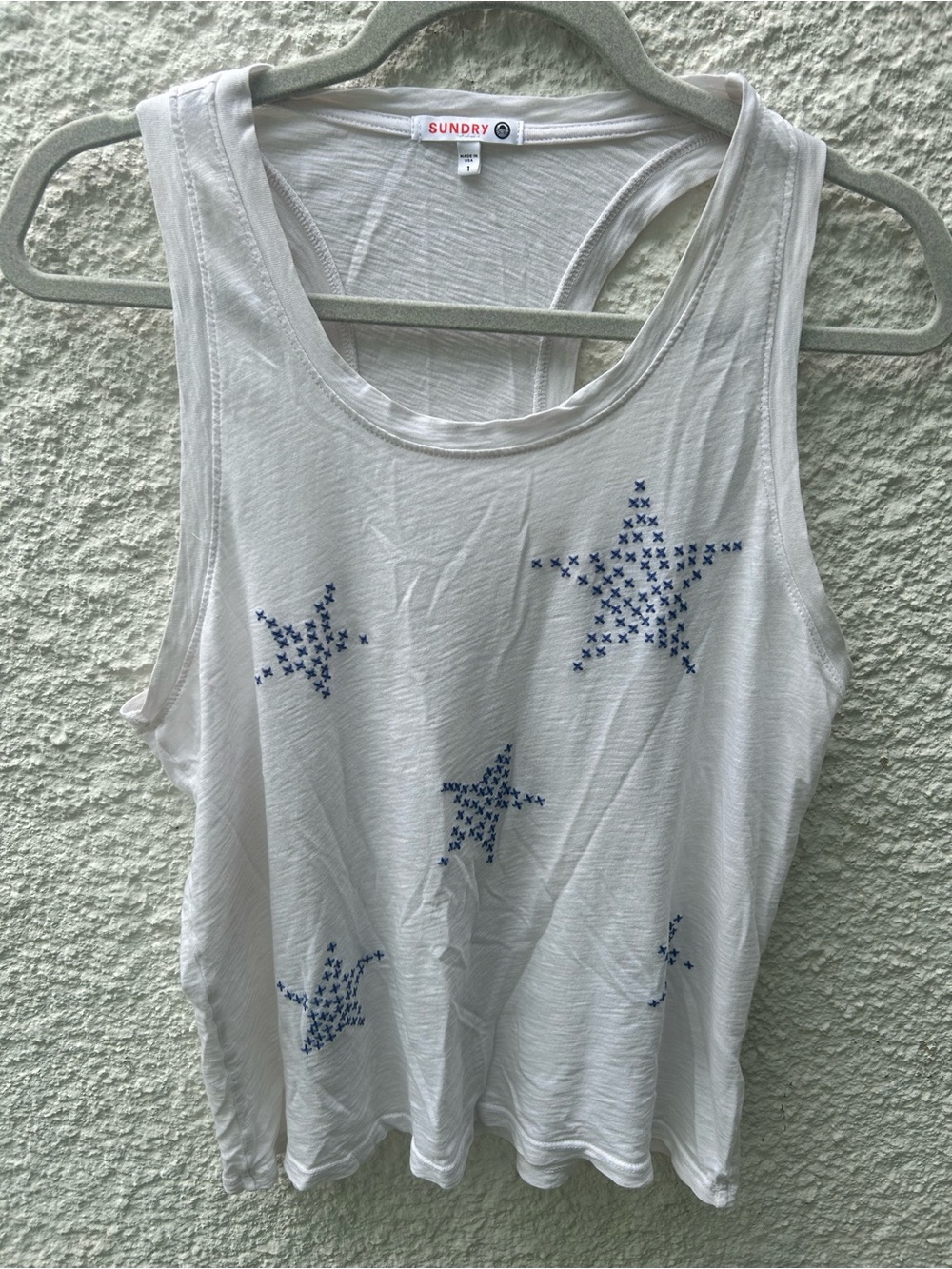 Sundry White Tank with Navy Star Stitching size 1 small